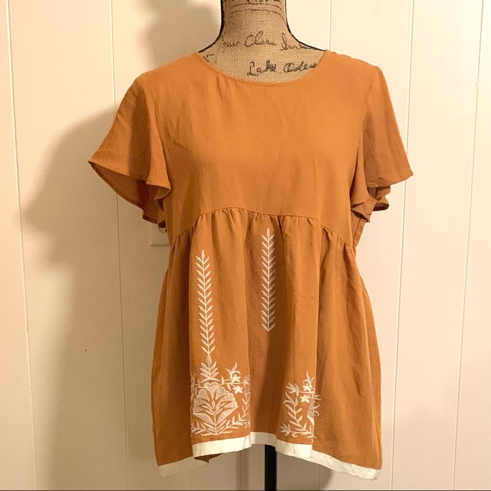 Final Markdown ⬇️babydoll Mustard Yellow Top with White Embroidery